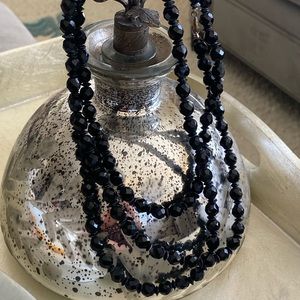 Extra Long  Vintage Jet Black faceted Czech Glass Flapper Beads, 52”